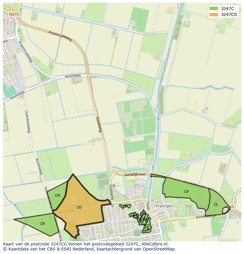 Afbeelding van het postcodegebied 3247 CG op de kaart.