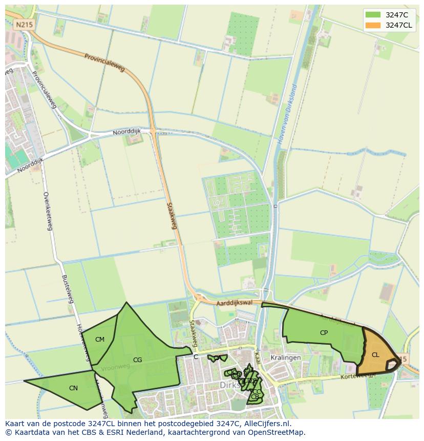 Afbeelding van het postcodegebied 3247 CL op de kaart.