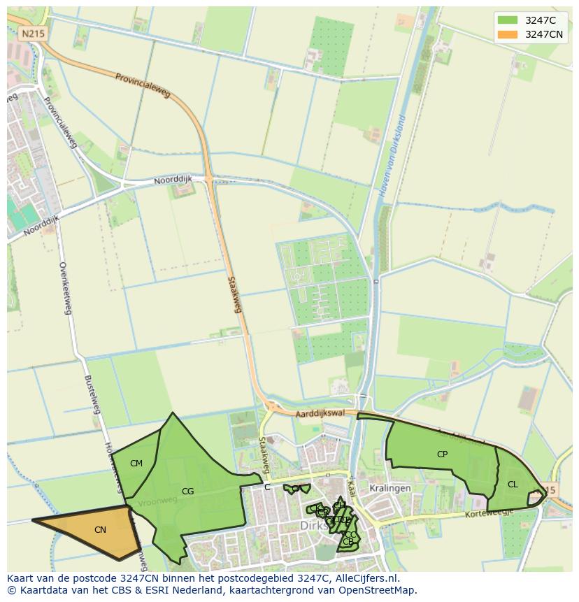 Afbeelding van het postcodegebied 3247 CN op de kaart.