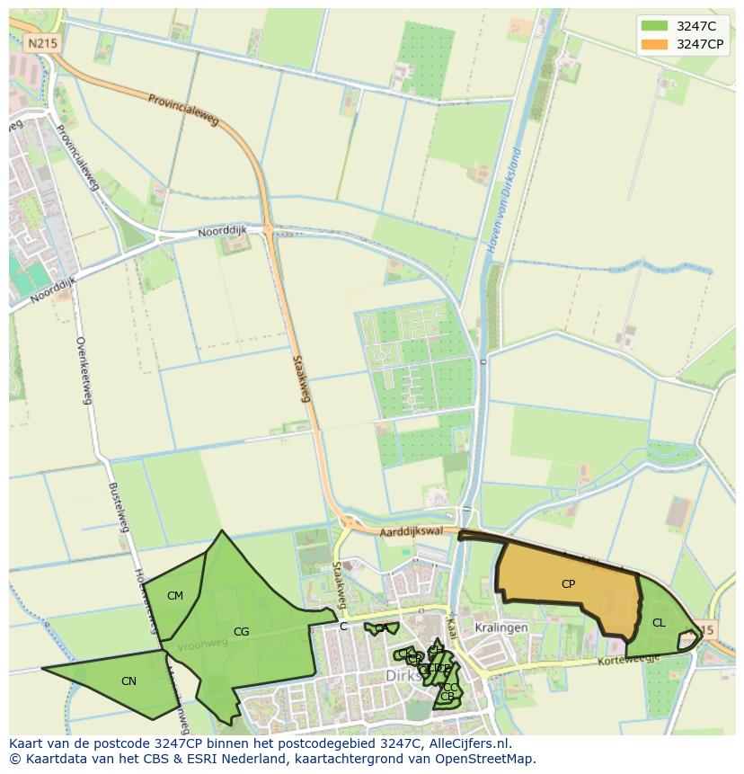 Afbeelding van het postcodegebied 3247 CP op de kaart.
