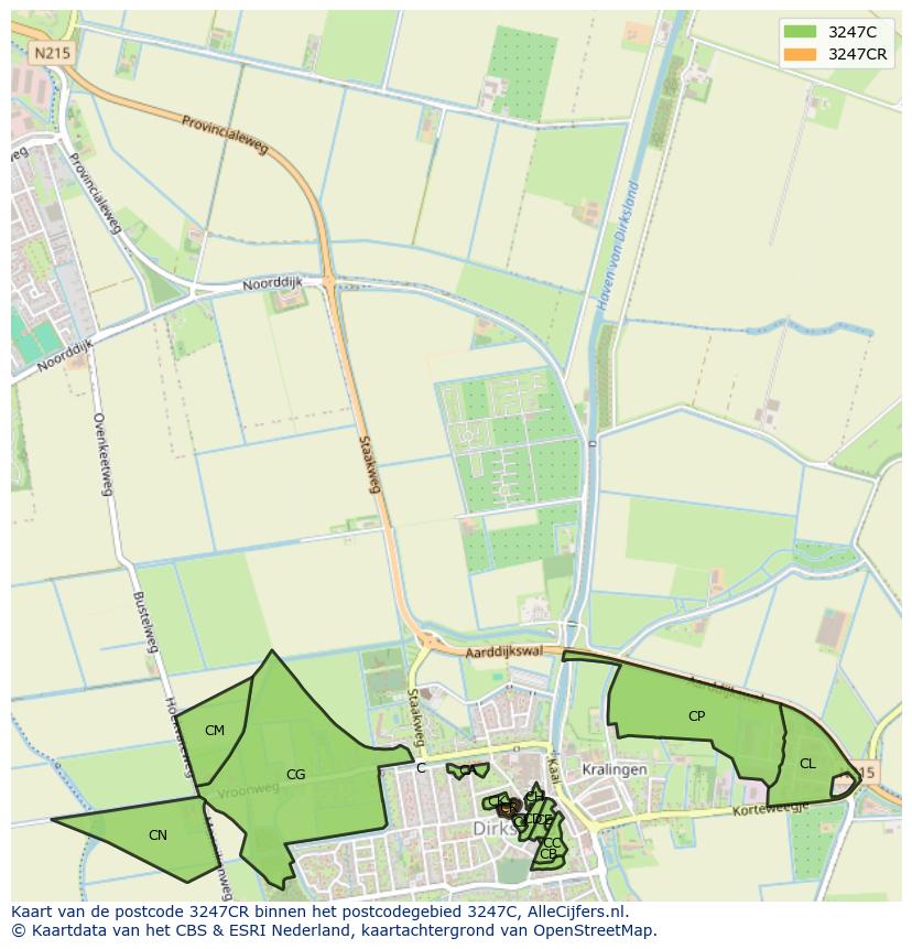 Afbeelding van het postcodegebied 3247 CR op de kaart.
