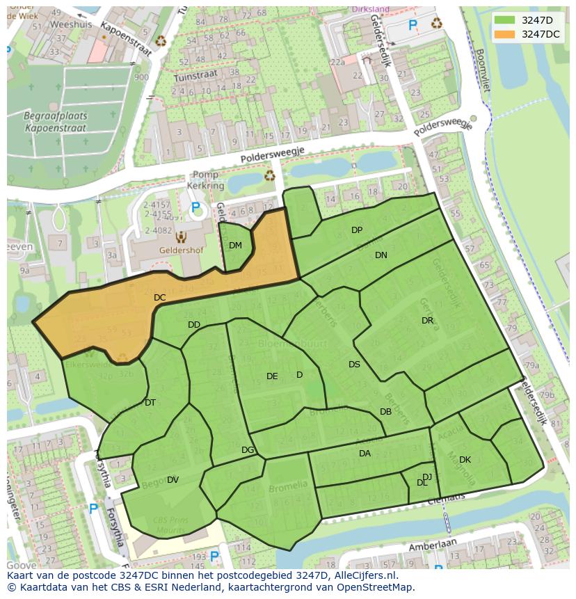 Afbeelding van het postcodegebied 3247 DC op de kaart.