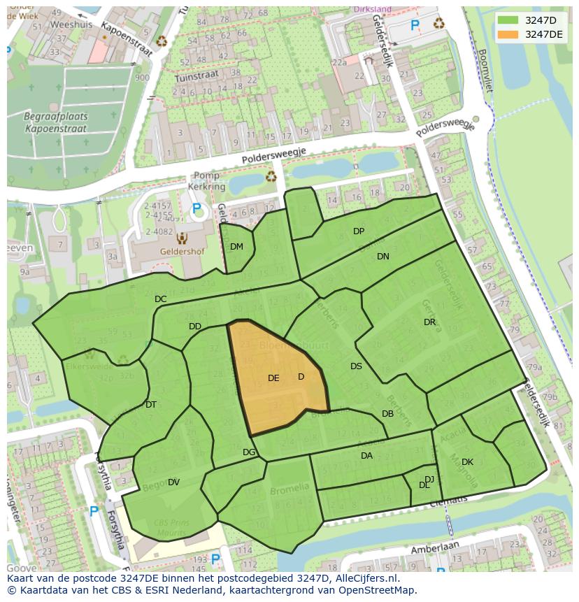 Afbeelding van het postcodegebied 3247 DE op de kaart.