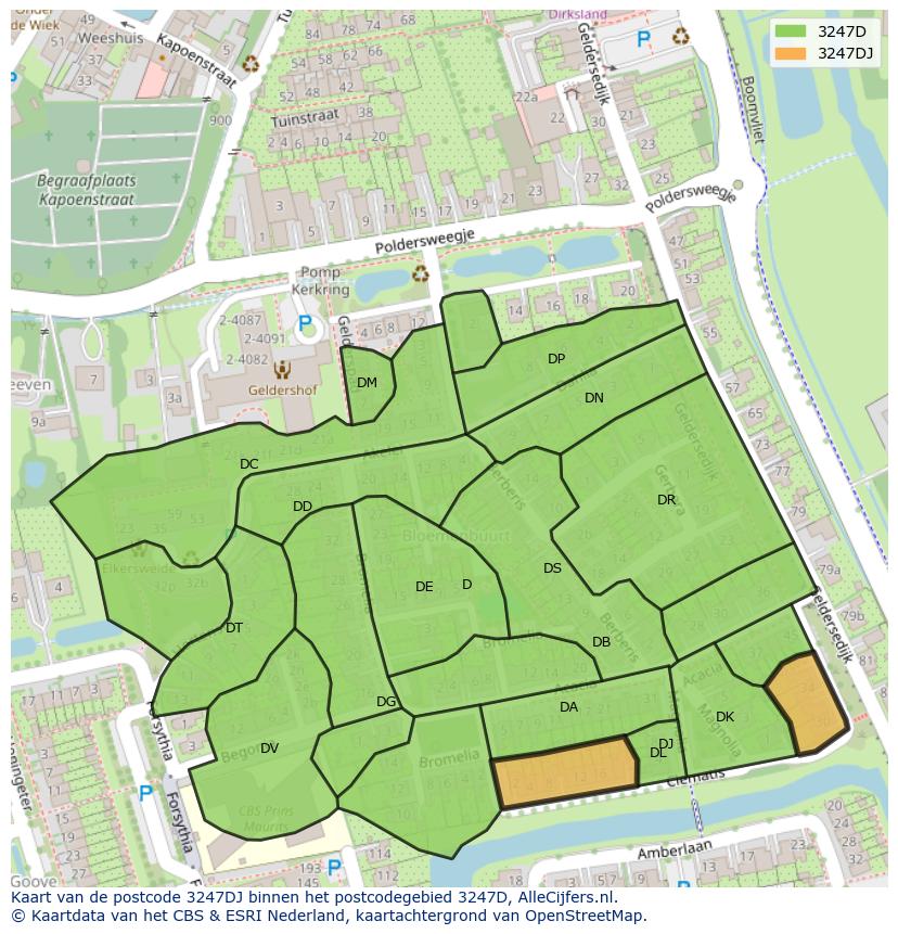Afbeelding van het postcodegebied 3247 DJ op de kaart.