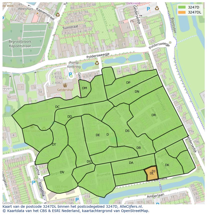 Afbeelding van het postcodegebied 3247 DL op de kaart.