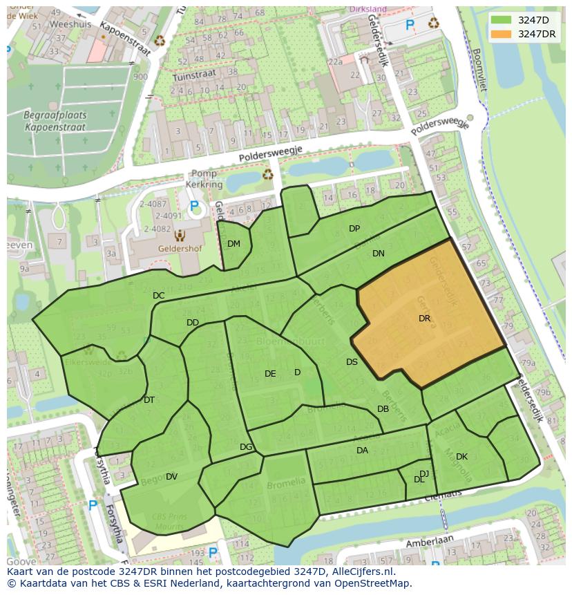 Afbeelding van het postcodegebied 3247 DR op de kaart.