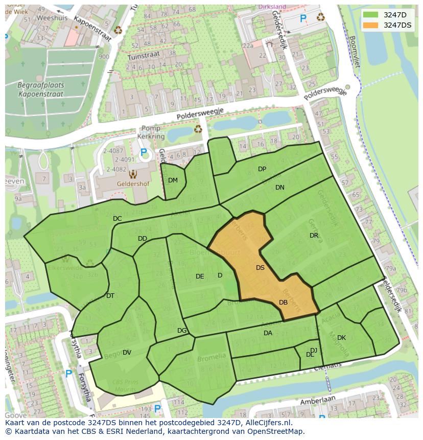 Afbeelding van het postcodegebied 3247 DS op de kaart.