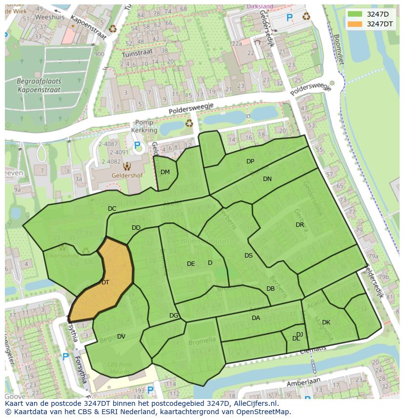 Afbeelding van het postcodegebied 3247 DT op de kaart.