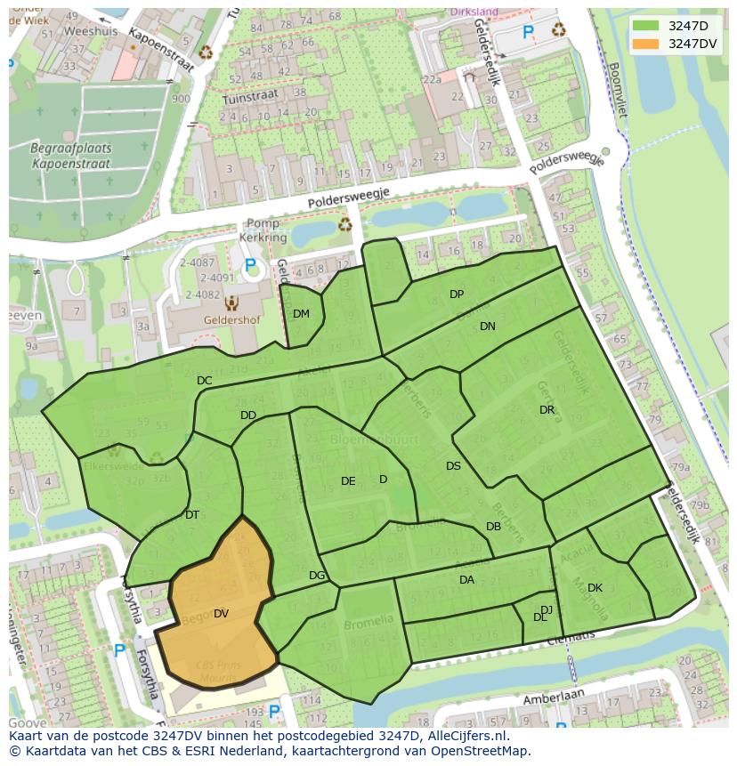 Afbeelding van het postcodegebied 3247 DV op de kaart.