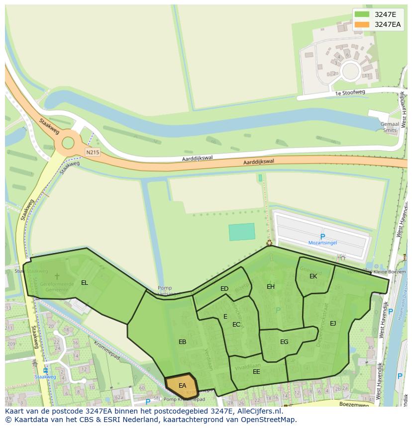 Afbeelding van het postcodegebied 3247 EA op de kaart.