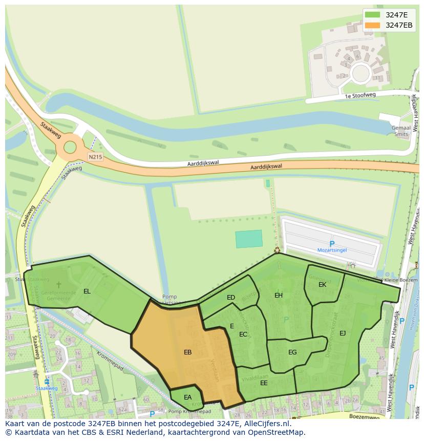 Afbeelding van het postcodegebied 3247 EB op de kaart.