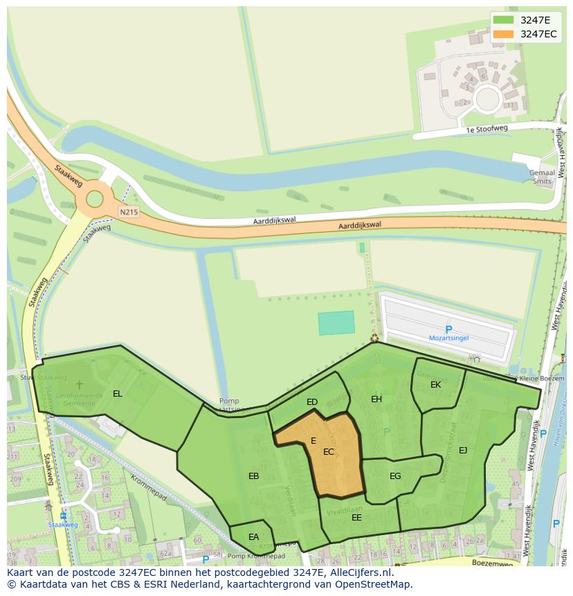 Afbeelding van het postcodegebied 3247 EC op de kaart.