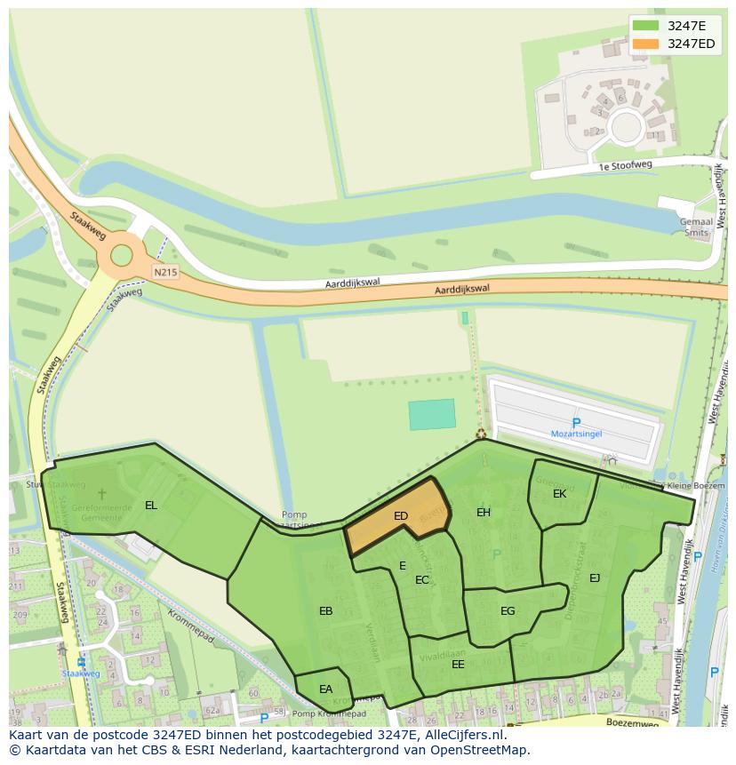 Afbeelding van het postcodegebied 3247 ED op de kaart.