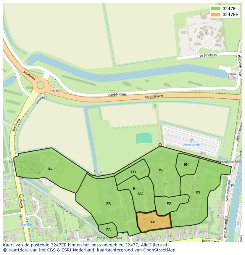 Afbeelding van het postcodegebied 3247 EE op de kaart.