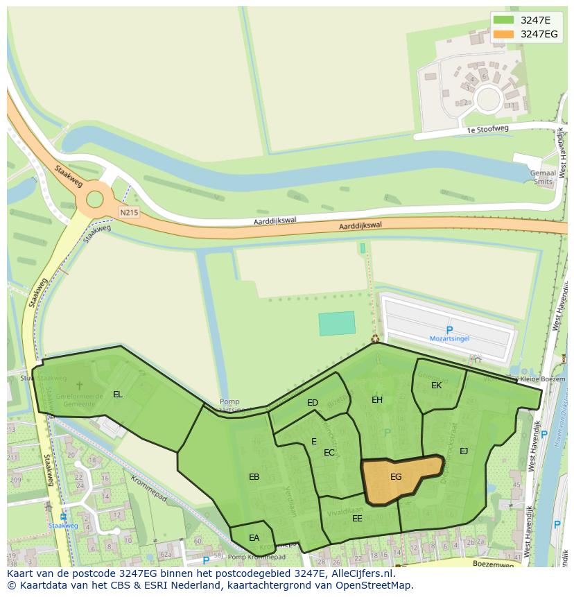 Afbeelding van het postcodegebied 3247 EG op de kaart.