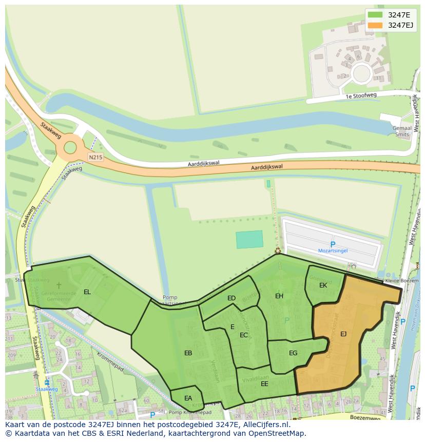 Afbeelding van het postcodegebied 3247 EJ op de kaart.