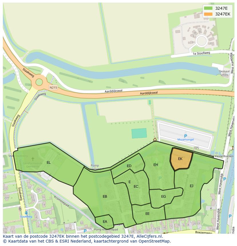 Afbeelding van het postcodegebied 3247 EK op de kaart.