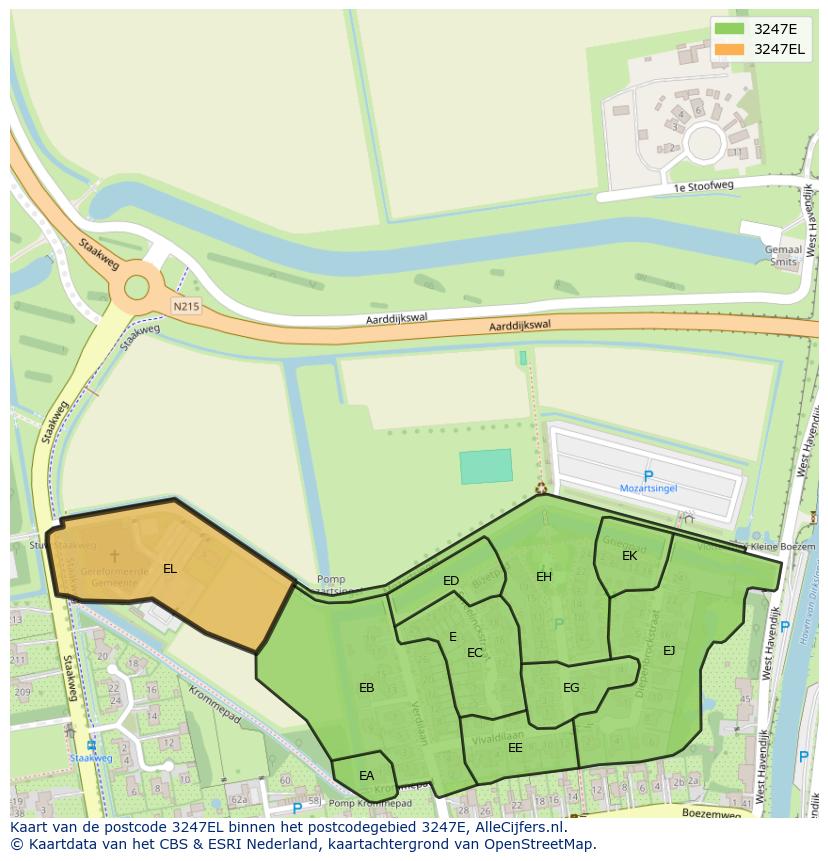 Afbeelding van het postcodegebied 3247 EL op de kaart.