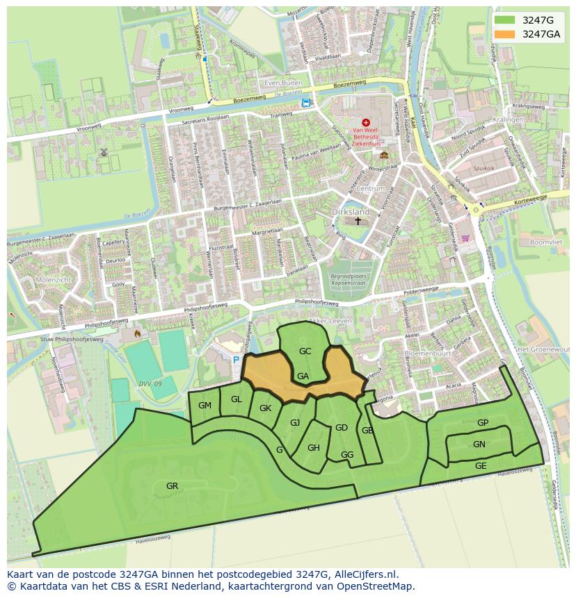 Afbeelding van het postcodegebied 3247 GA op de kaart.