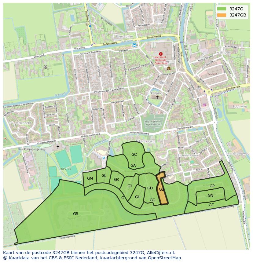 Afbeelding van het postcodegebied 3247 GB op de kaart.