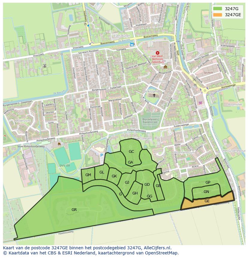 Afbeelding van het postcodegebied 3247 GE op de kaart.