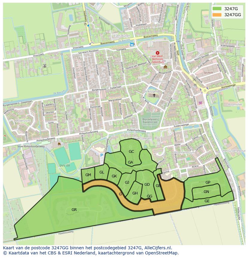 Afbeelding van het postcodegebied 3247 GG op de kaart.
