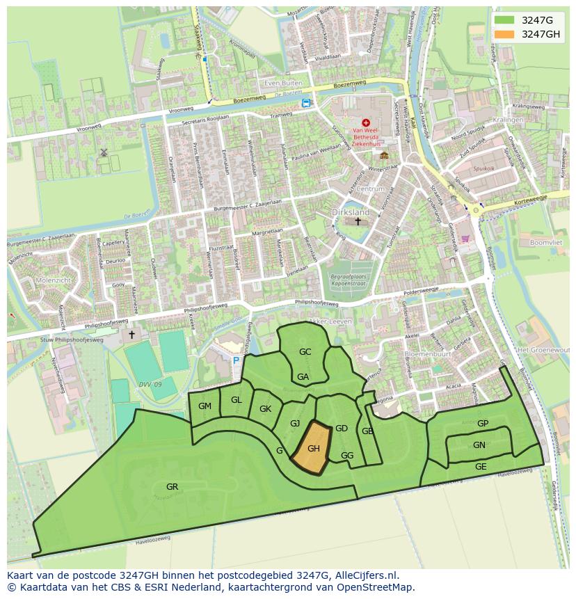 Afbeelding van het postcodegebied 3247 GH op de kaart.