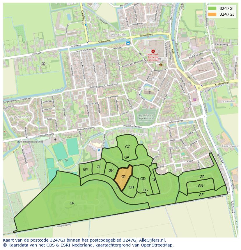 Afbeelding van het postcodegebied 3247 GJ op de kaart.