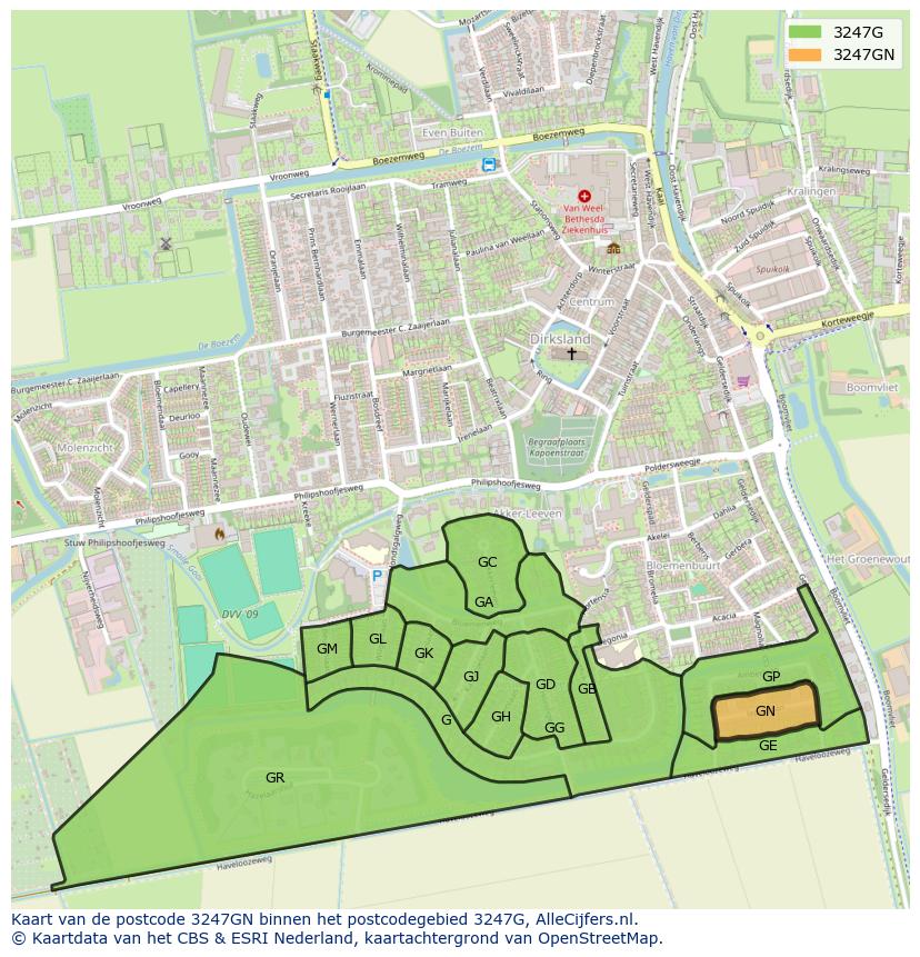 Afbeelding van het postcodegebied 3247 GN op de kaart.