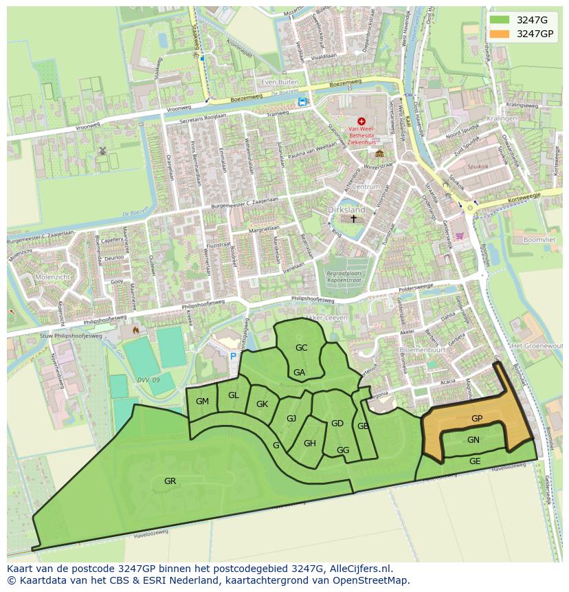 Afbeelding van het postcodegebied 3247 GP op de kaart.