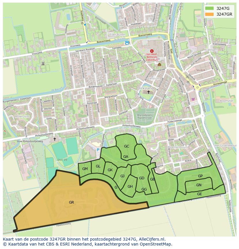 Afbeelding van het postcodegebied 3247 GR op de kaart.