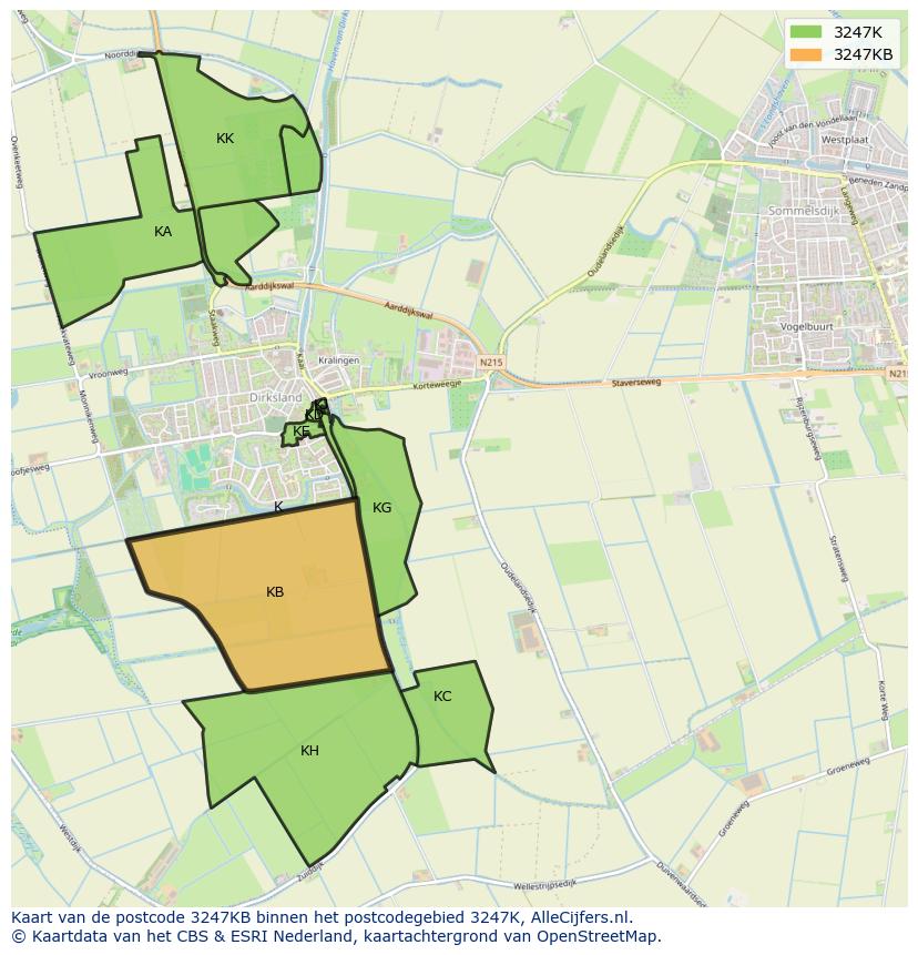 Afbeelding van het postcodegebied 3247 KB op de kaart.