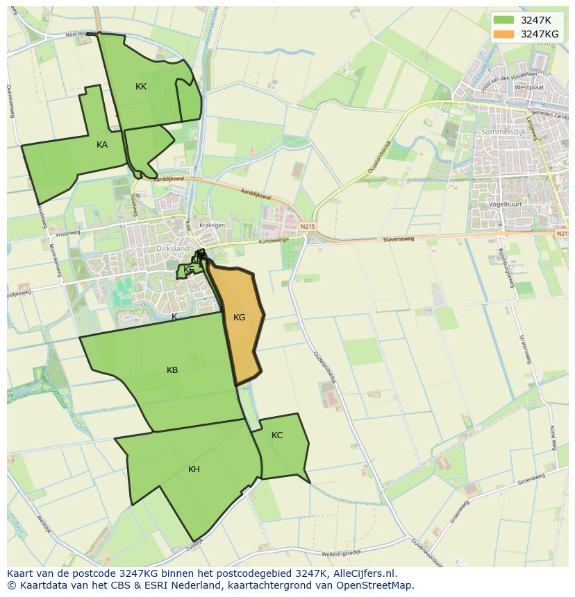 Afbeelding van het postcodegebied 3247 KG op de kaart.