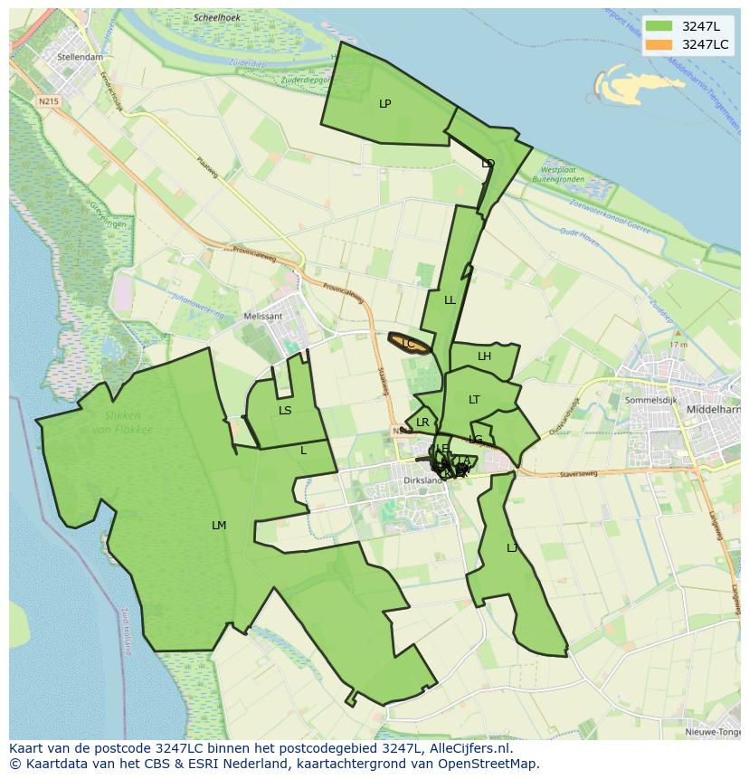 Afbeelding van het postcodegebied 3247 LC op de kaart.