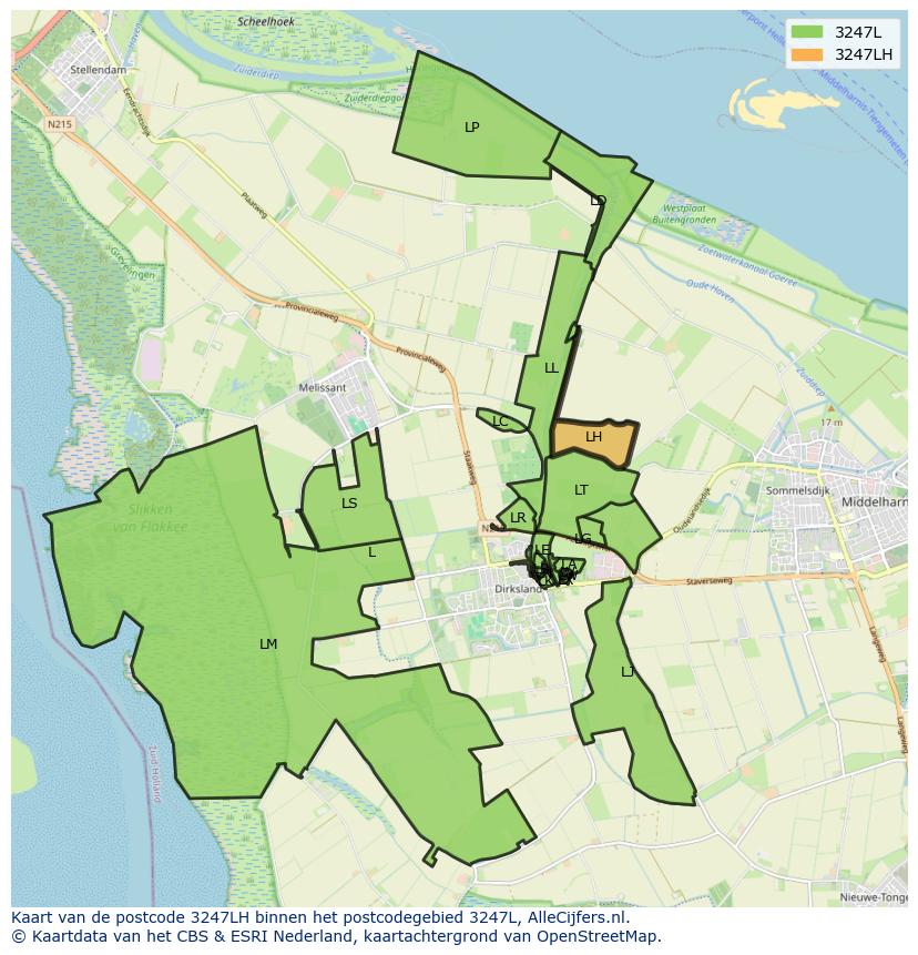 Afbeelding van het postcodegebied 3247 LH op de kaart.