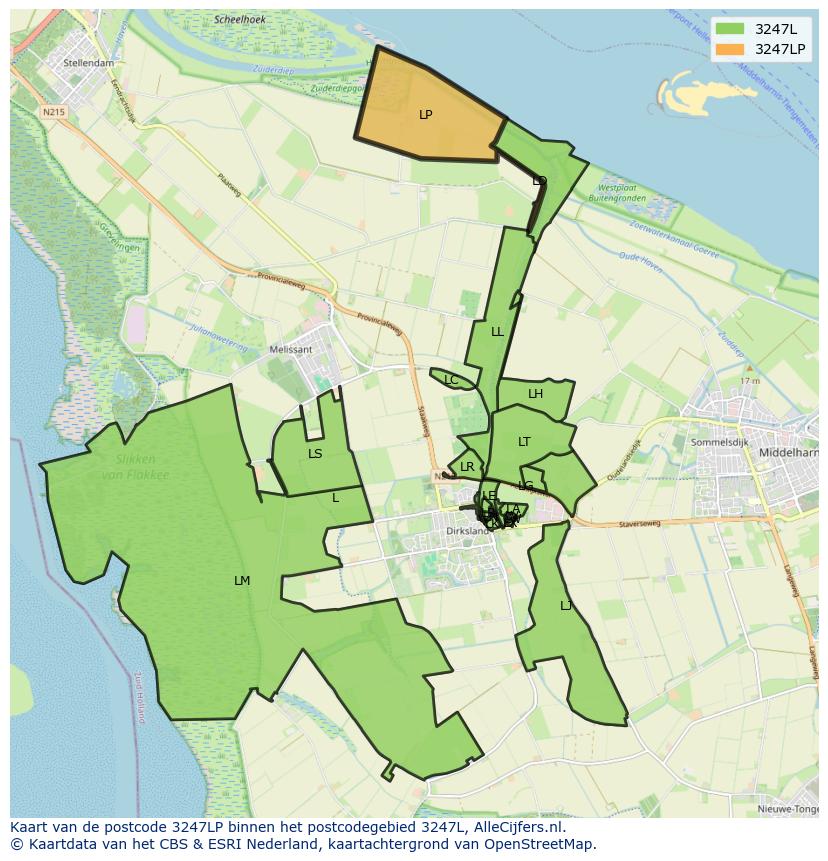 Afbeelding van het postcodegebied 3247 LP op de kaart.