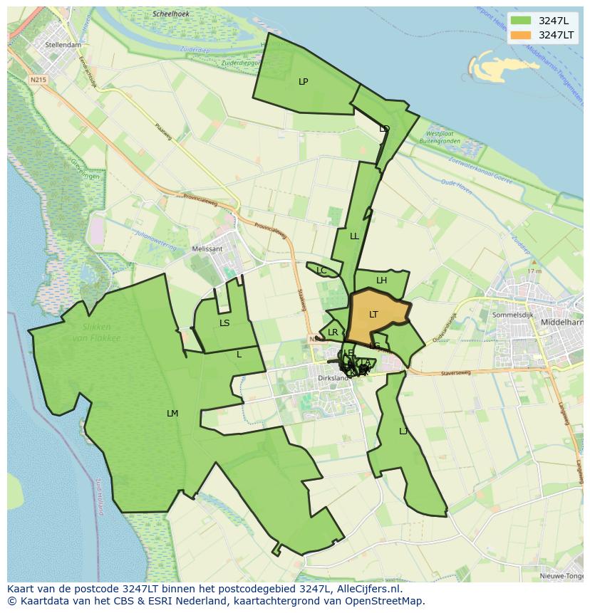 Afbeelding van het postcodegebied 3247 LT op de kaart.