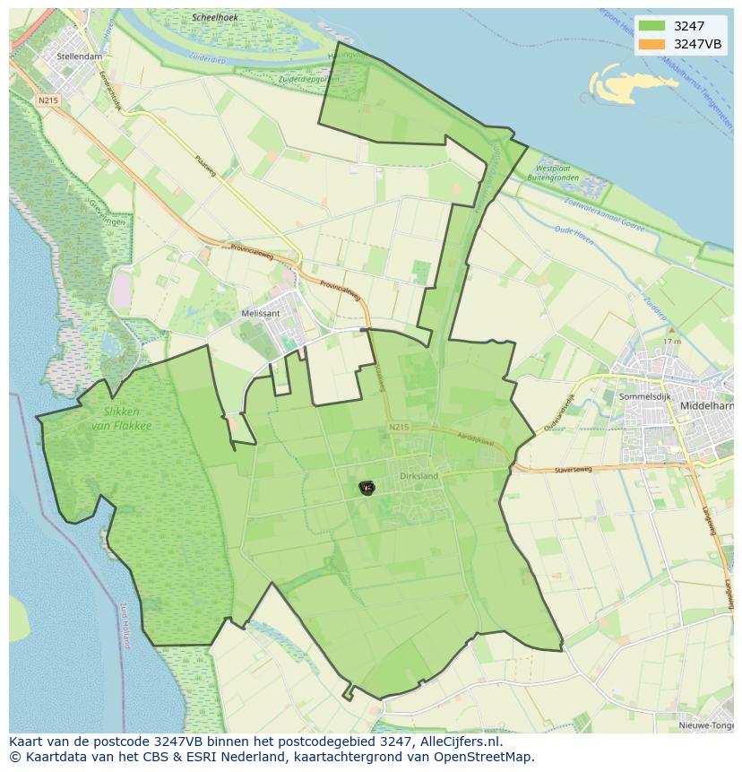 Afbeelding van het postcodegebied 3247 VB op de kaart.