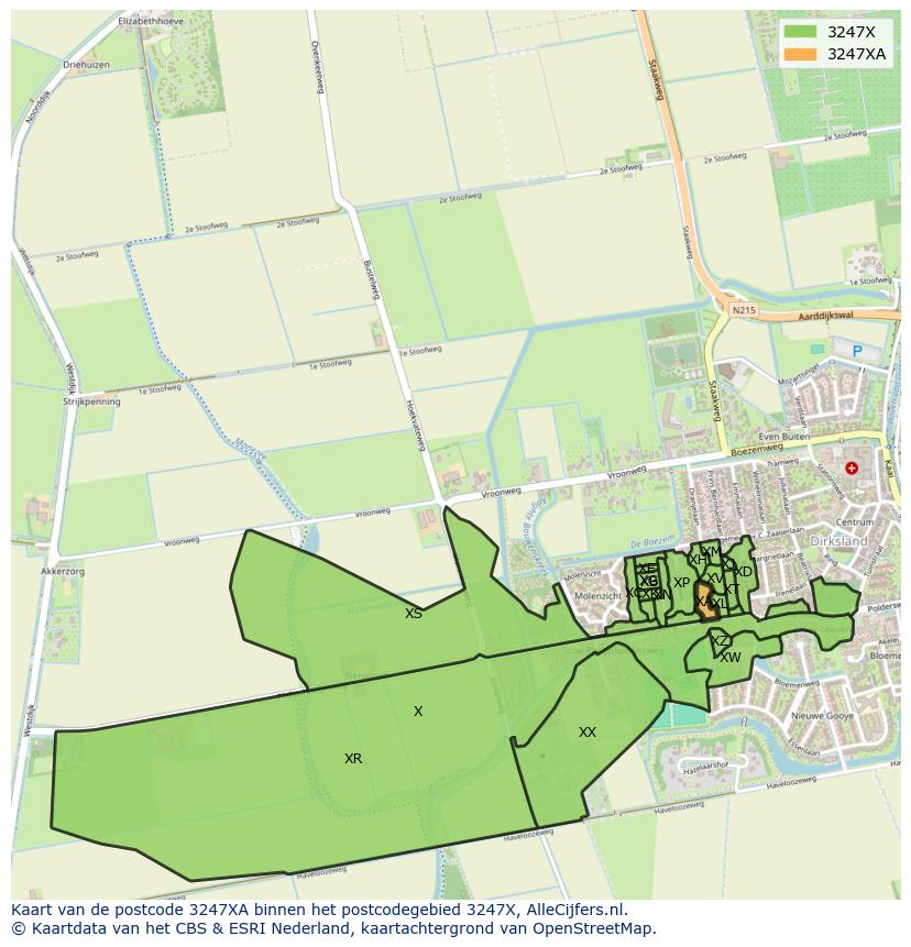 Afbeelding van het postcodegebied 3247 XA op de kaart.