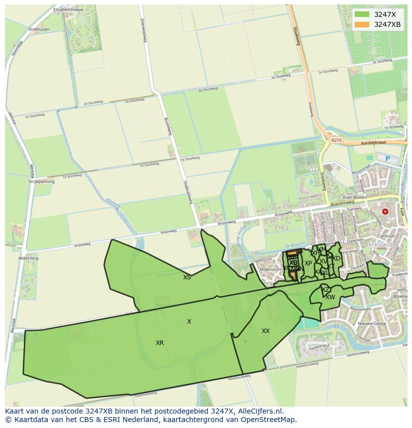 Afbeelding van het postcodegebied 3247 XB op de kaart.