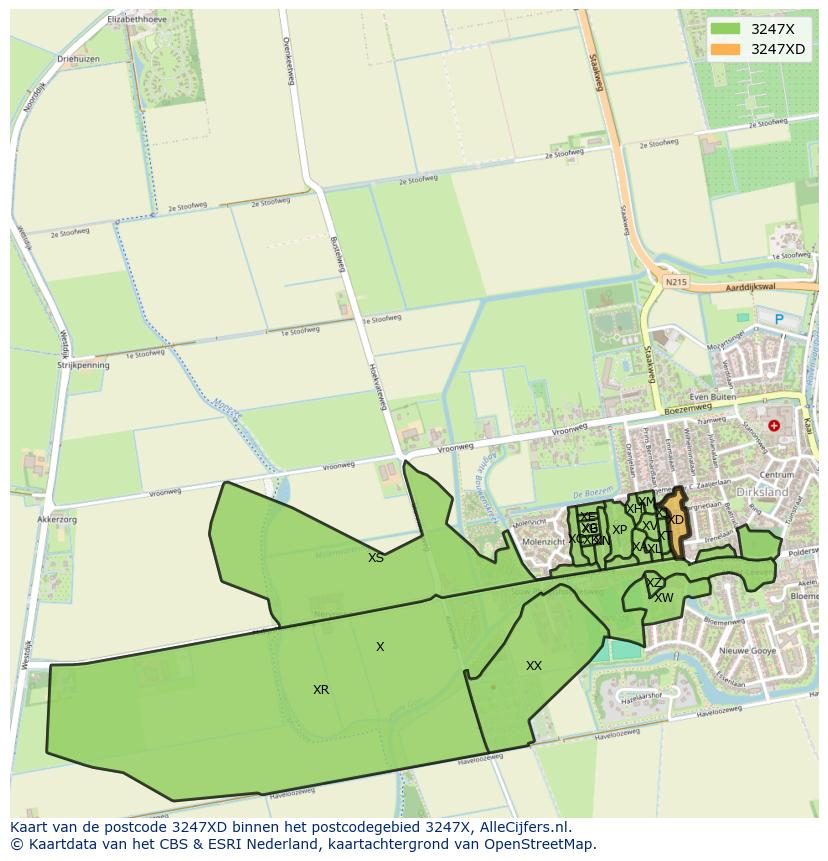 Afbeelding van het postcodegebied 3247 XD op de kaart.