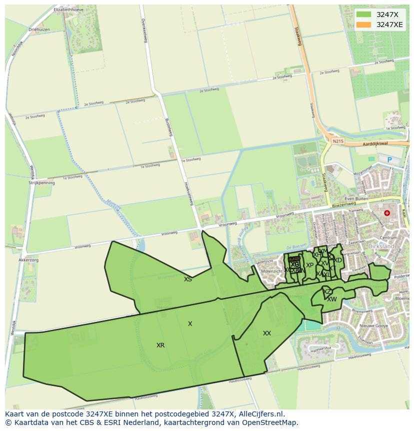 Afbeelding van het postcodegebied 3247 XE op de kaart.