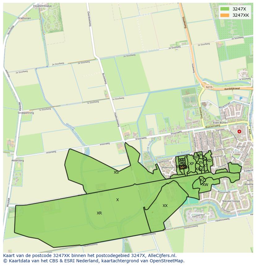 Afbeelding van het postcodegebied 3247 XK op de kaart.