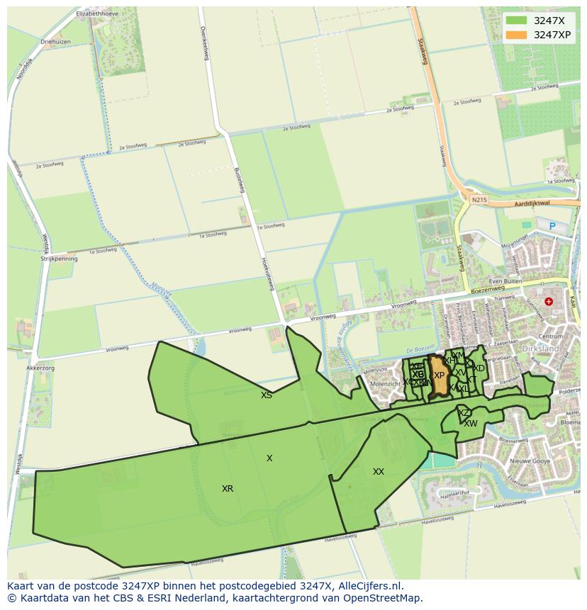 Afbeelding van het postcodegebied 3247 XP op de kaart.