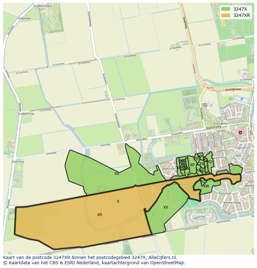 Afbeelding van het postcodegebied 3247 XR op de kaart.