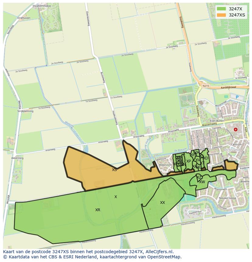 Afbeelding van het postcodegebied 3247 XS op de kaart.