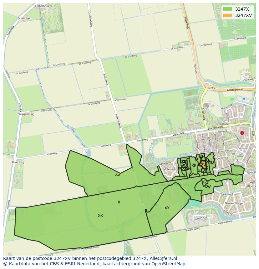 Afbeelding van het postcodegebied 3247 XV op de kaart.