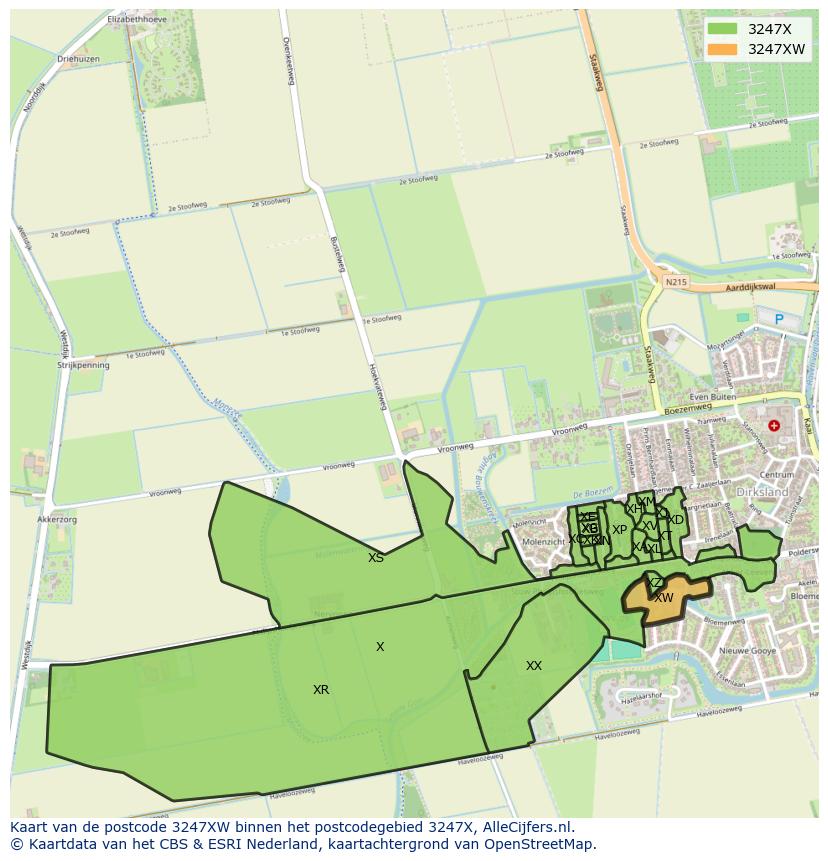 Afbeelding van het postcodegebied 3247 XW op de kaart.