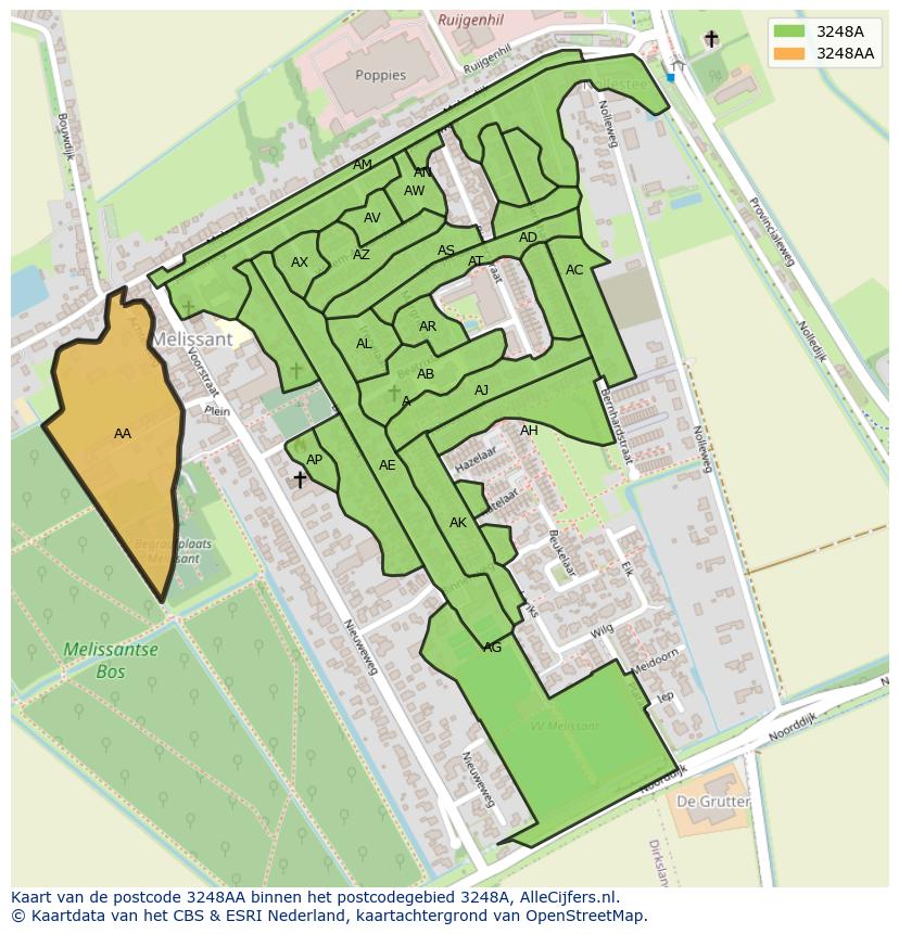 Afbeelding van het postcodegebied 3248 AA op de kaart.