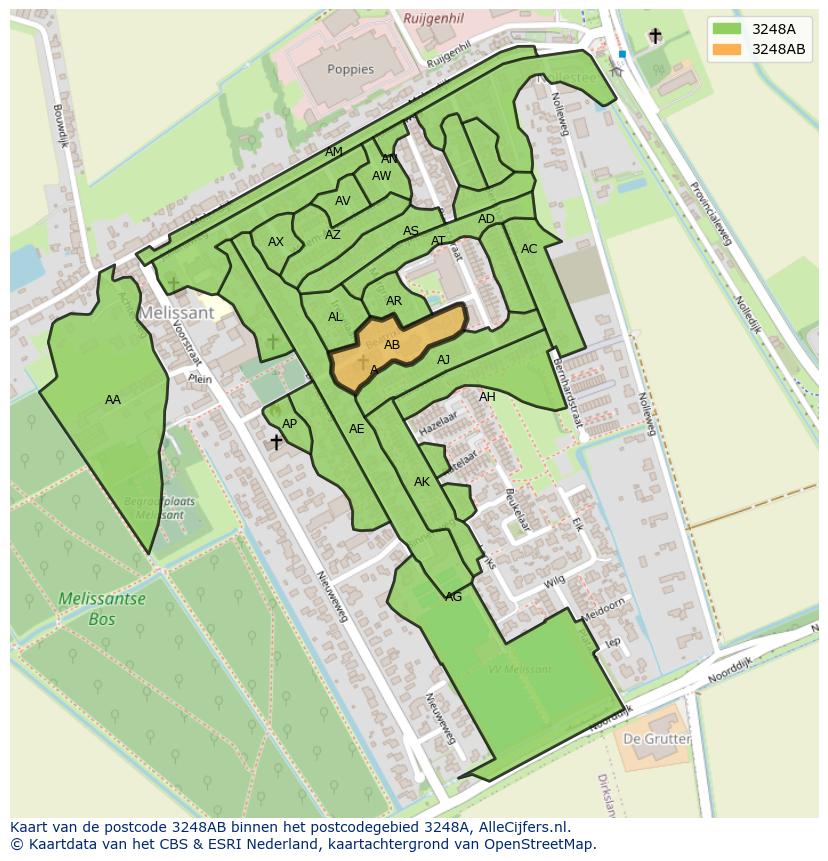 Afbeelding van het postcodegebied 3248 AB op de kaart.